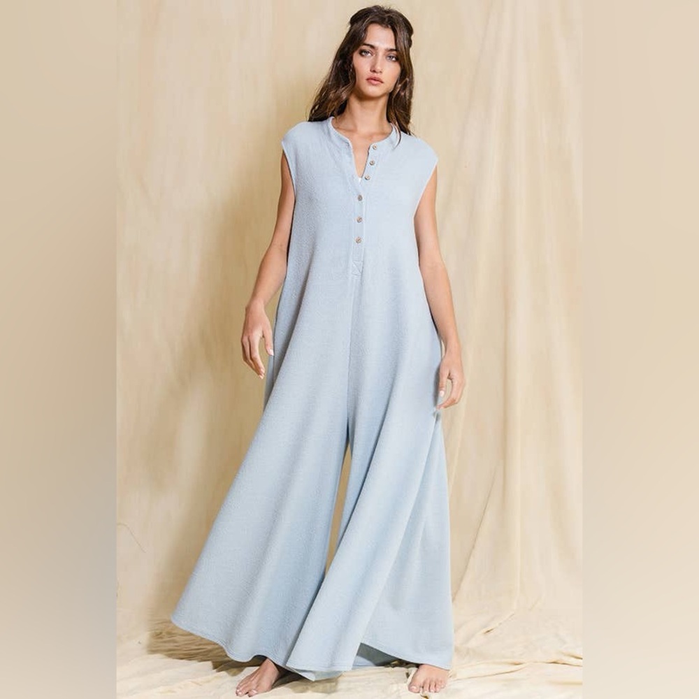 Bucket List Size S Oversized Wide Leg Button-up Loose Fit Solid Jumpsuit